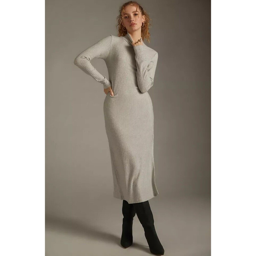 Anthropologie NEW Size XL daily PRACTICE Turtleneck Side Slit‎ Midi Dress Gray